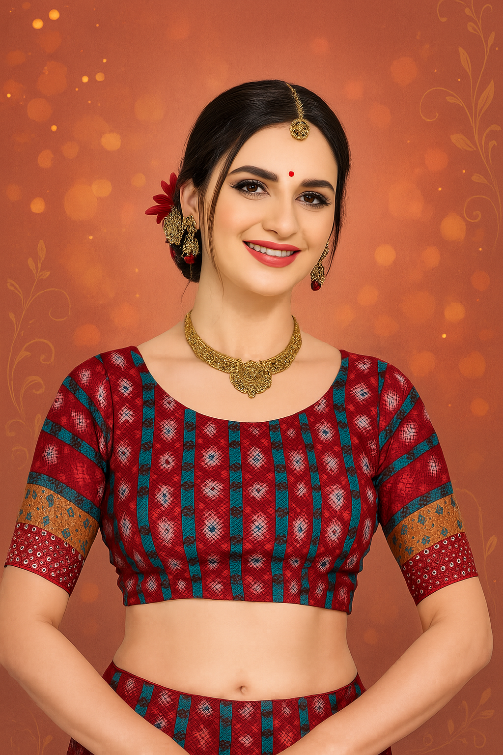 Festive Red Geometric Print Blouse