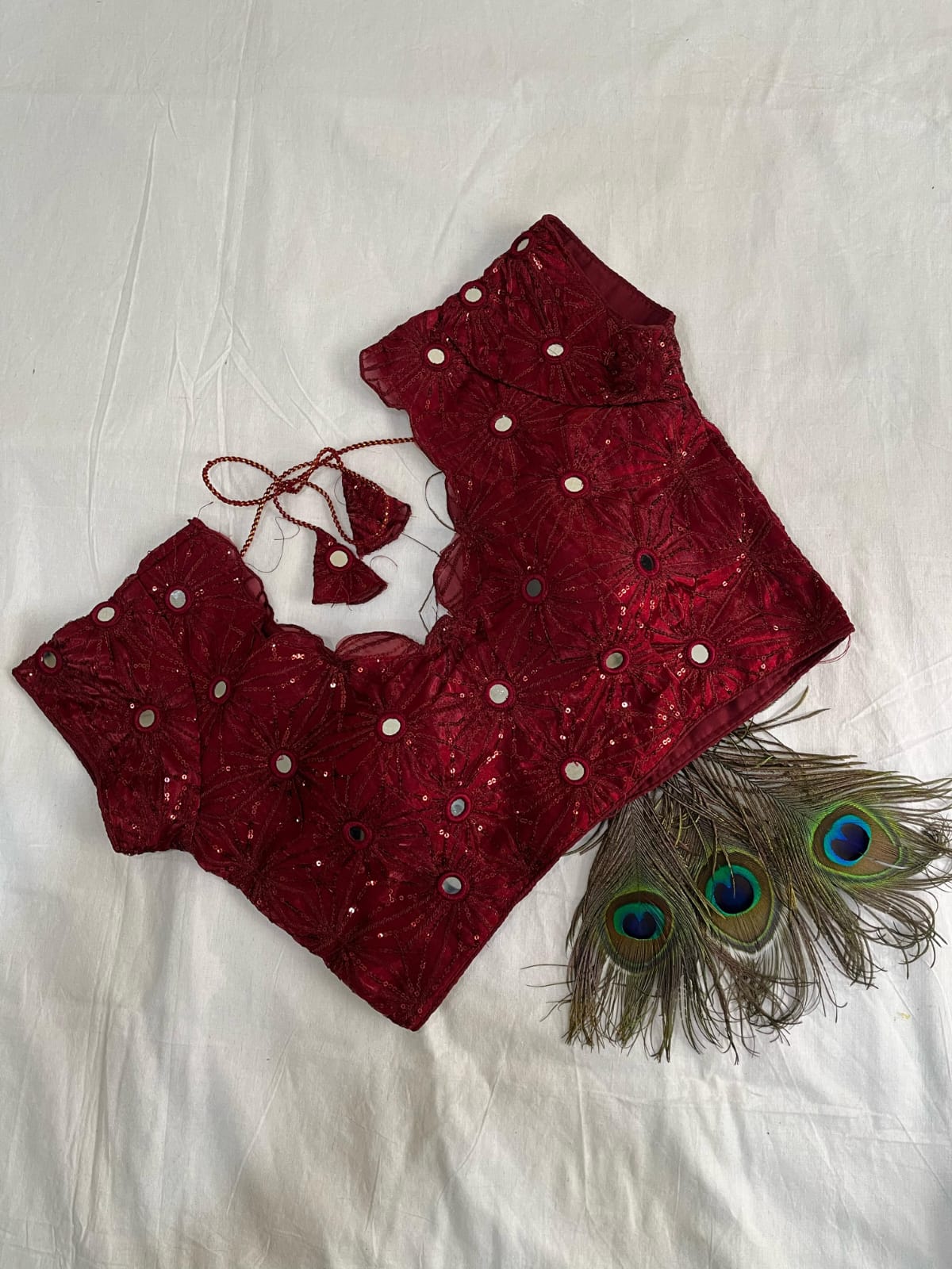 Ruby Red Scalloped Blouse with Shimmering Embellishments preview