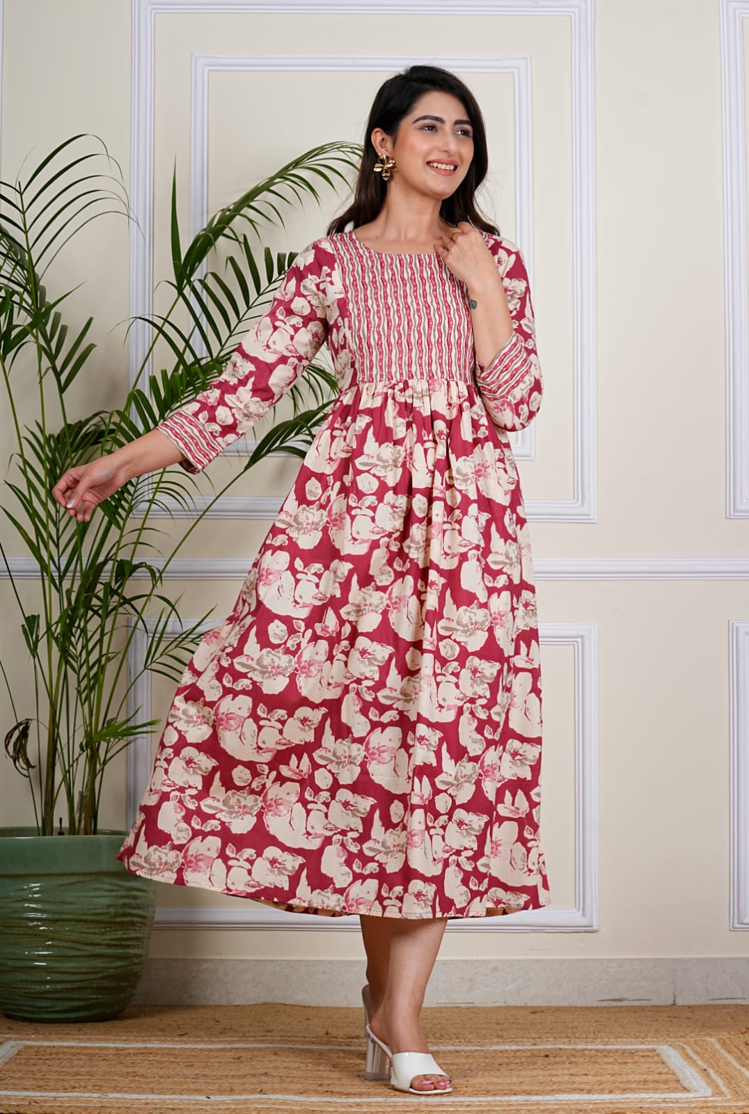 Elegant Maroon Printed Cotton Anarkali Kurti preview