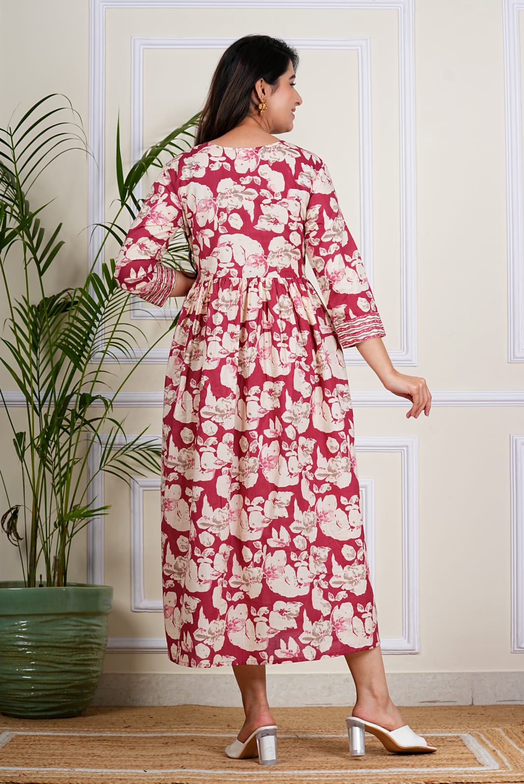 Elegant Maroon Printed Cotton Anarkali Kurti preview