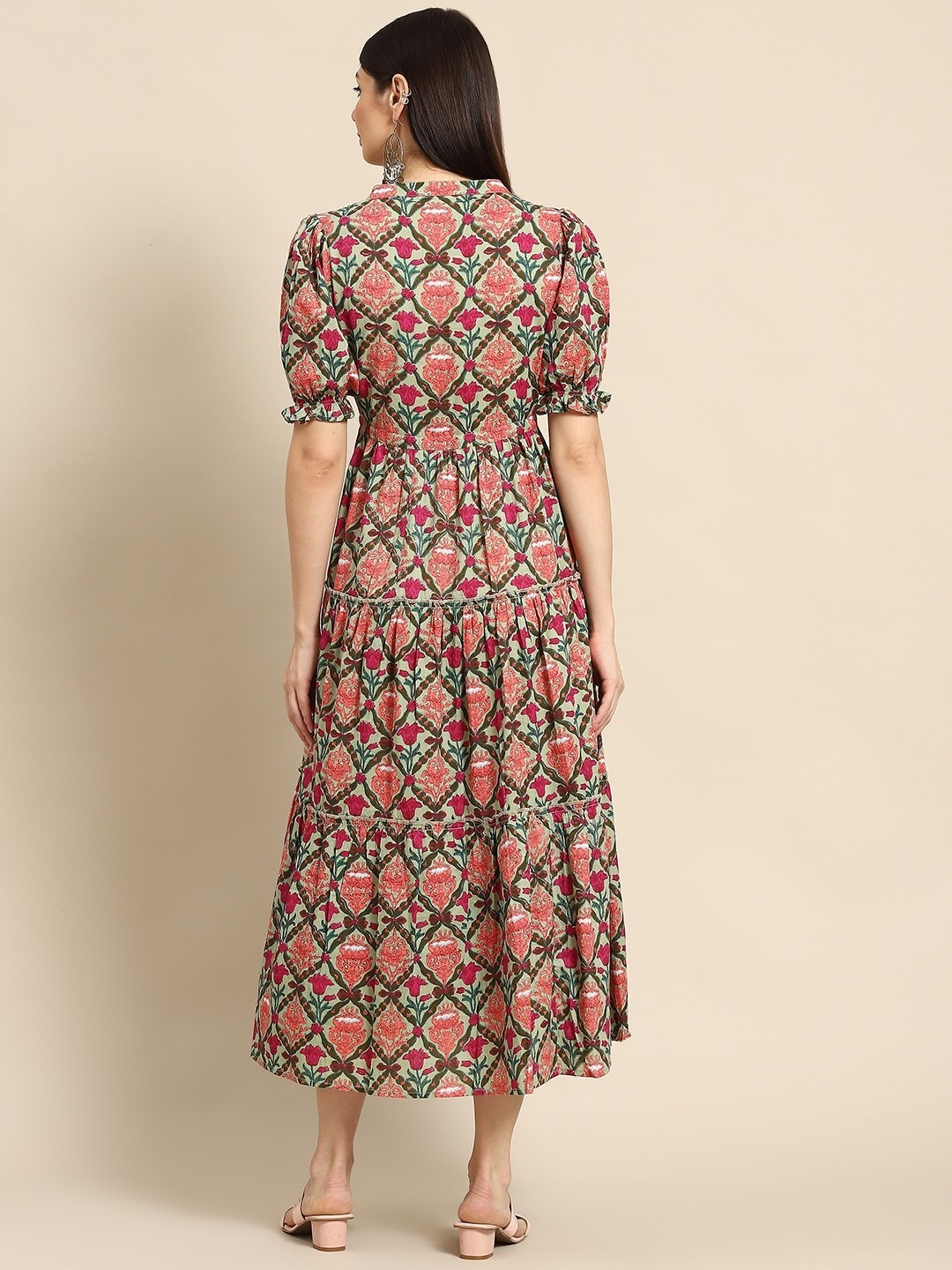 Vibrant Teal Printed Cotton Tiered Anarkali Kurti preview