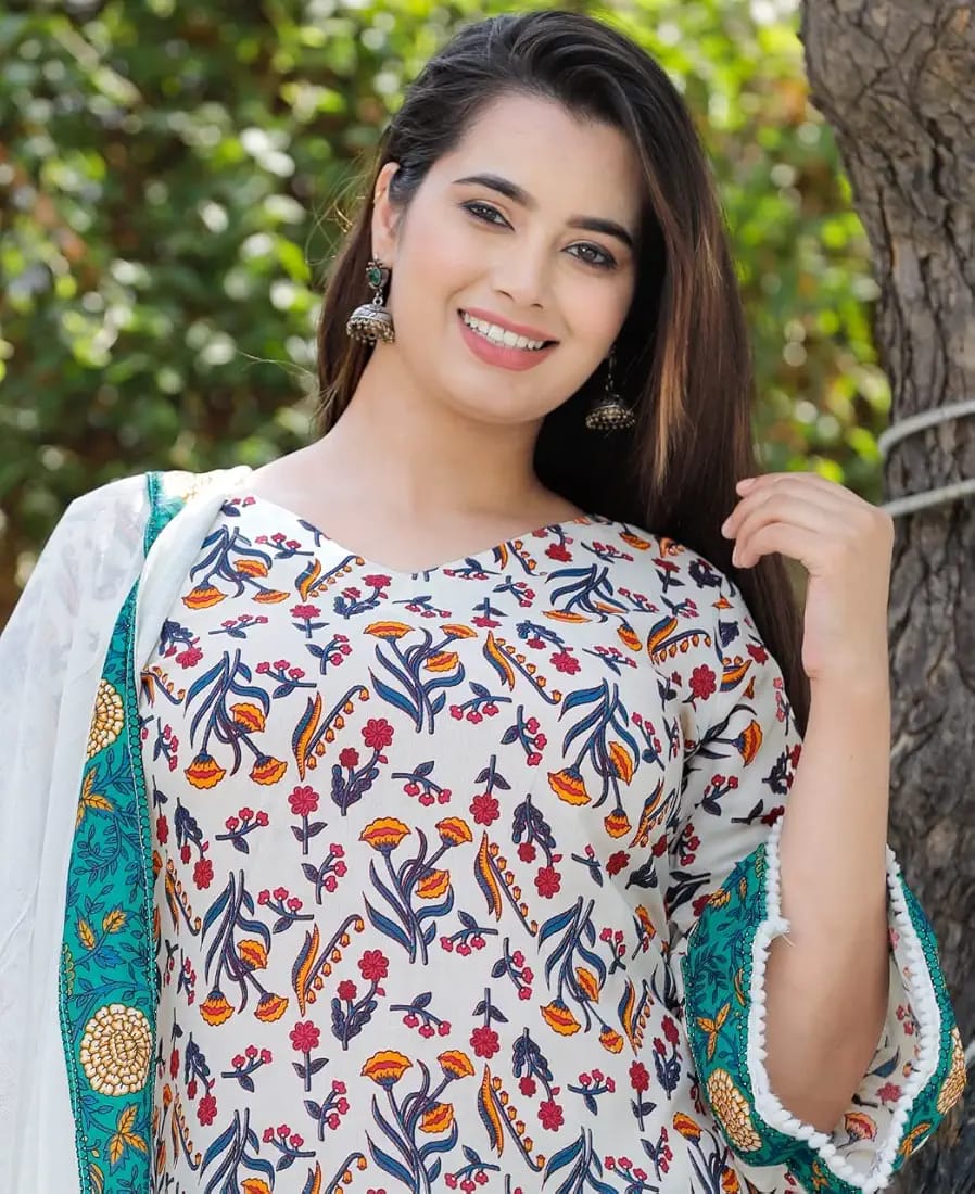 Elegant Earthy Beige Printed Rayon Kurti Sharara Dupatta Set preview