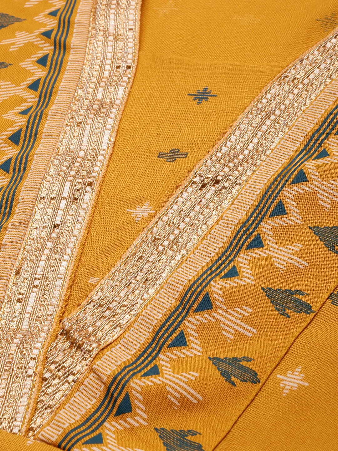 Rayon Printed Anarkali Kurti with Pant Set (Mustard Yellow) preview