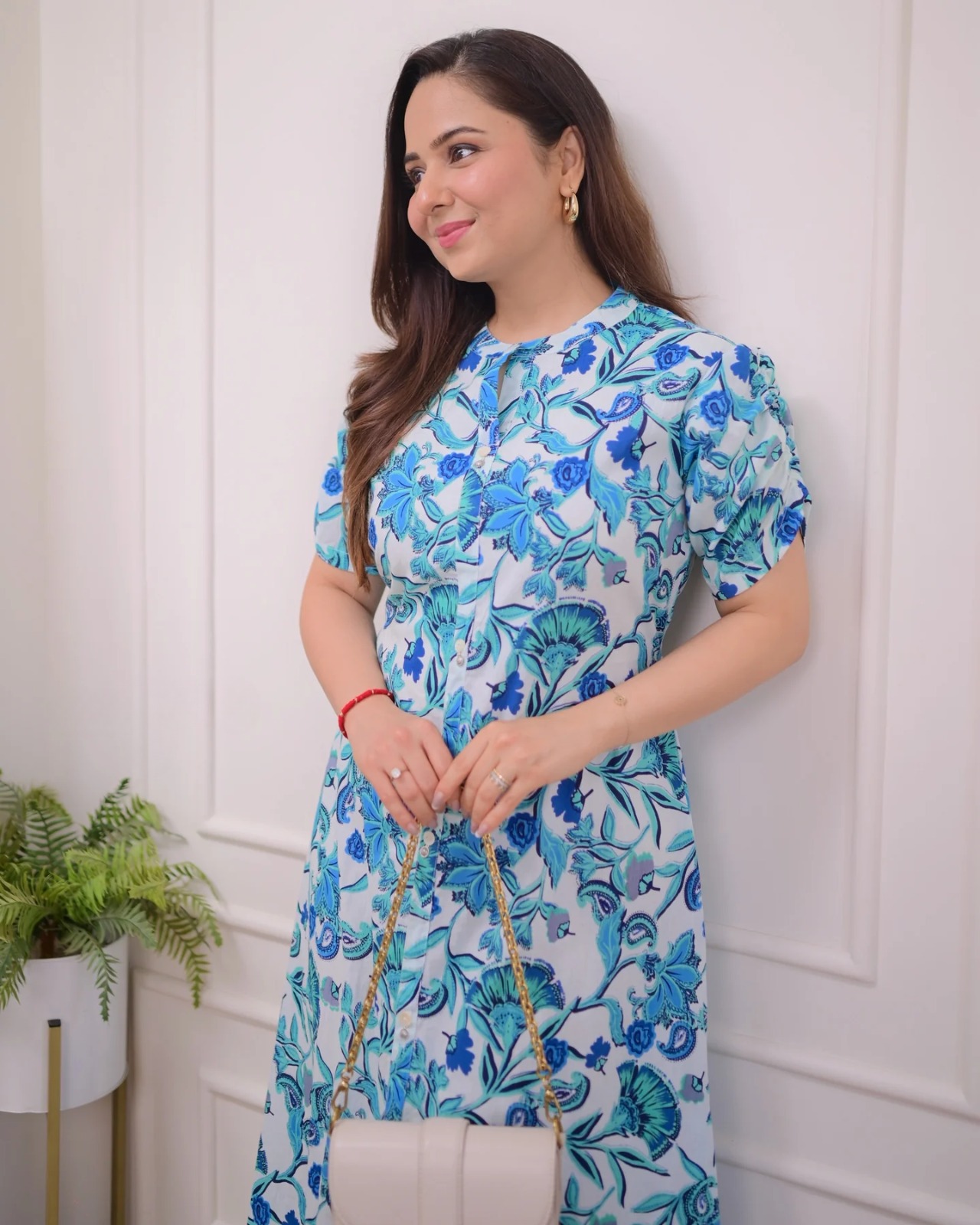 Cotton Printed A-Line Maxi Dress / Anarkali Kurti (Blue Floral)