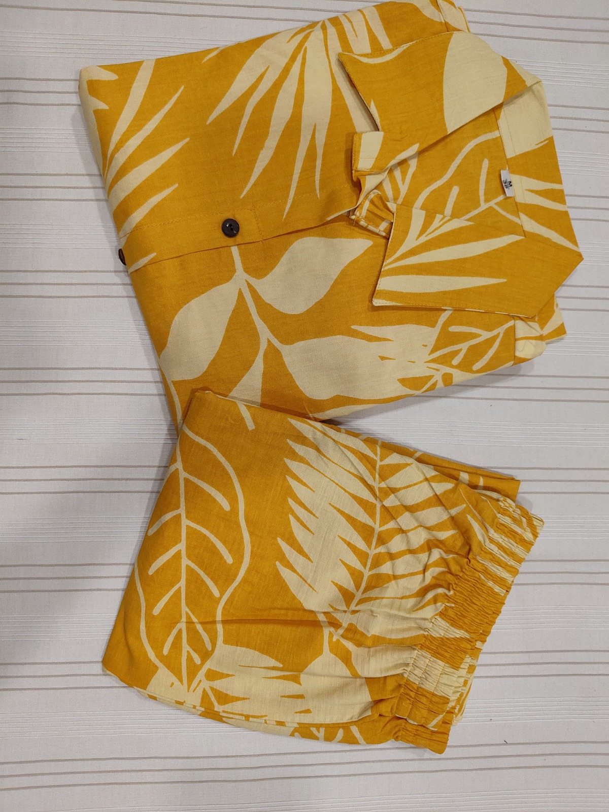 Sunny Yellow Leaf Print Cotton Kurti Pant Set preview