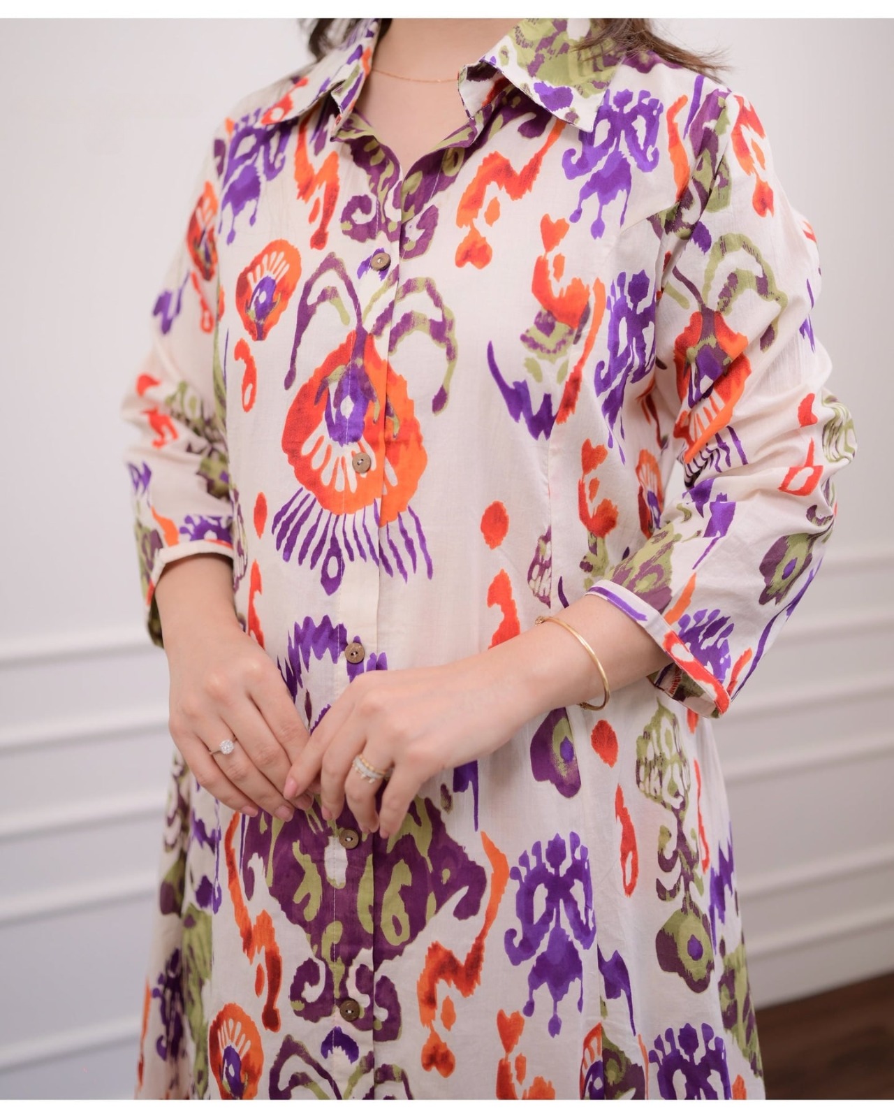 Artistic Abstract Print Cotton Kurti Pant Set preview