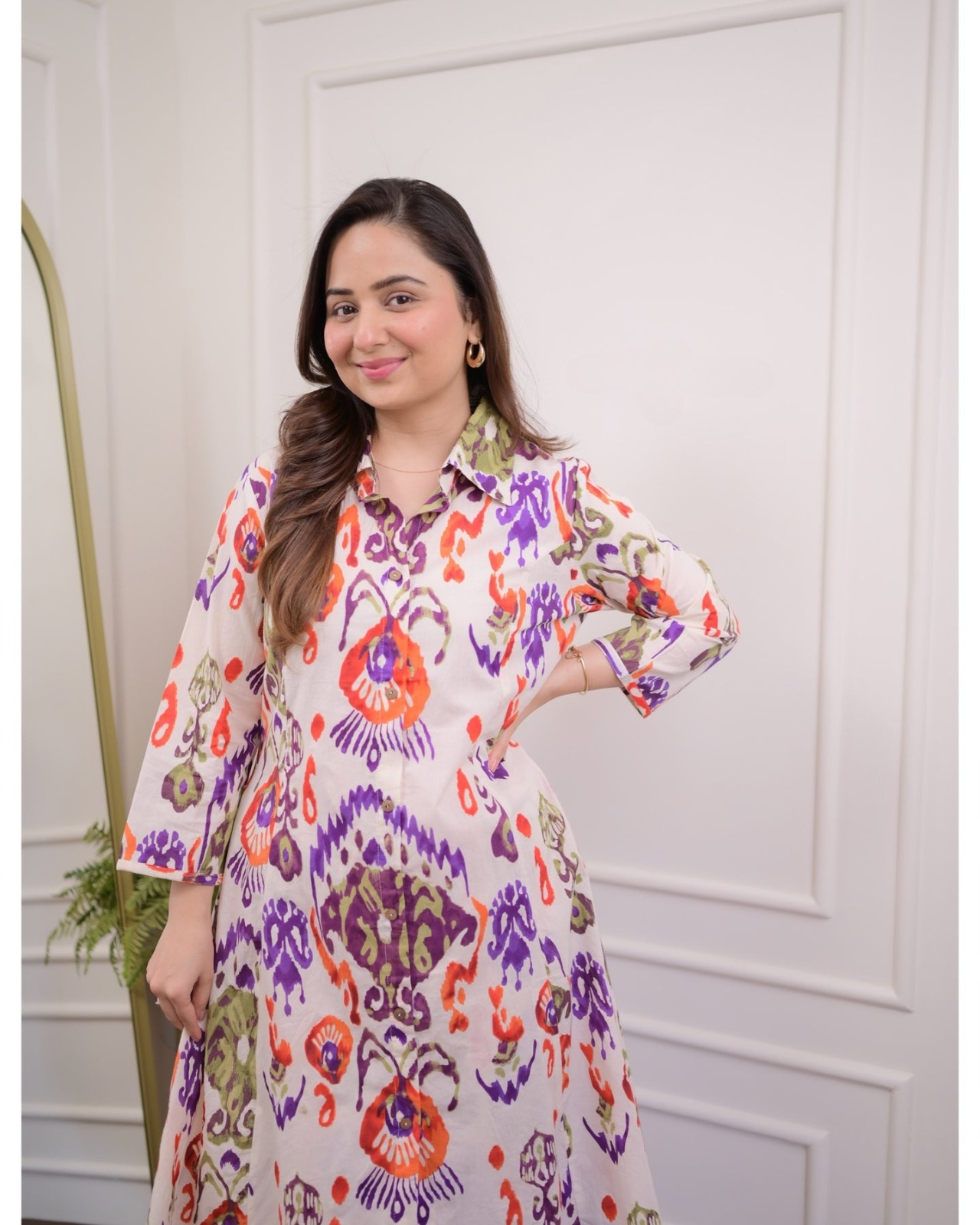 Artistic Abstract Print Cotton Kurti Pant Set preview